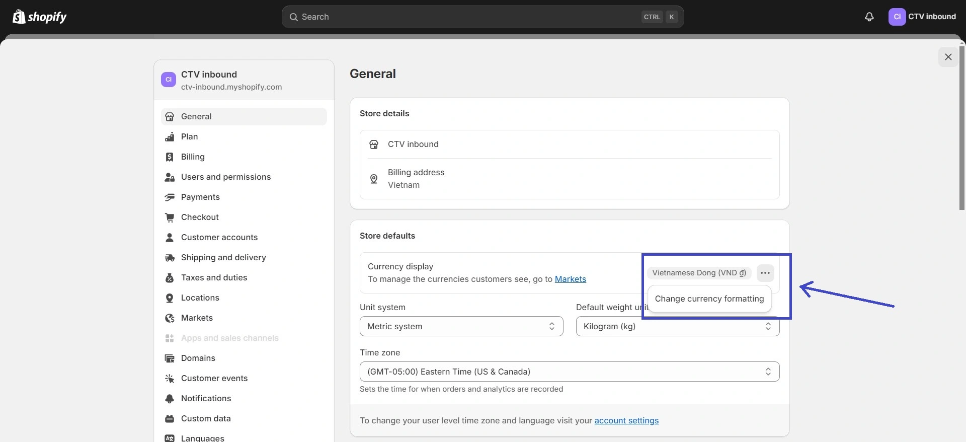 Open the currency formatting section
